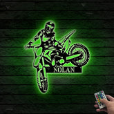 Custom Dirt Bike Metal Wall Art With Led Lights, Personalized Motocross Rider Metal Name Sign, Motorcycle Biker Metal Wall Led Decor